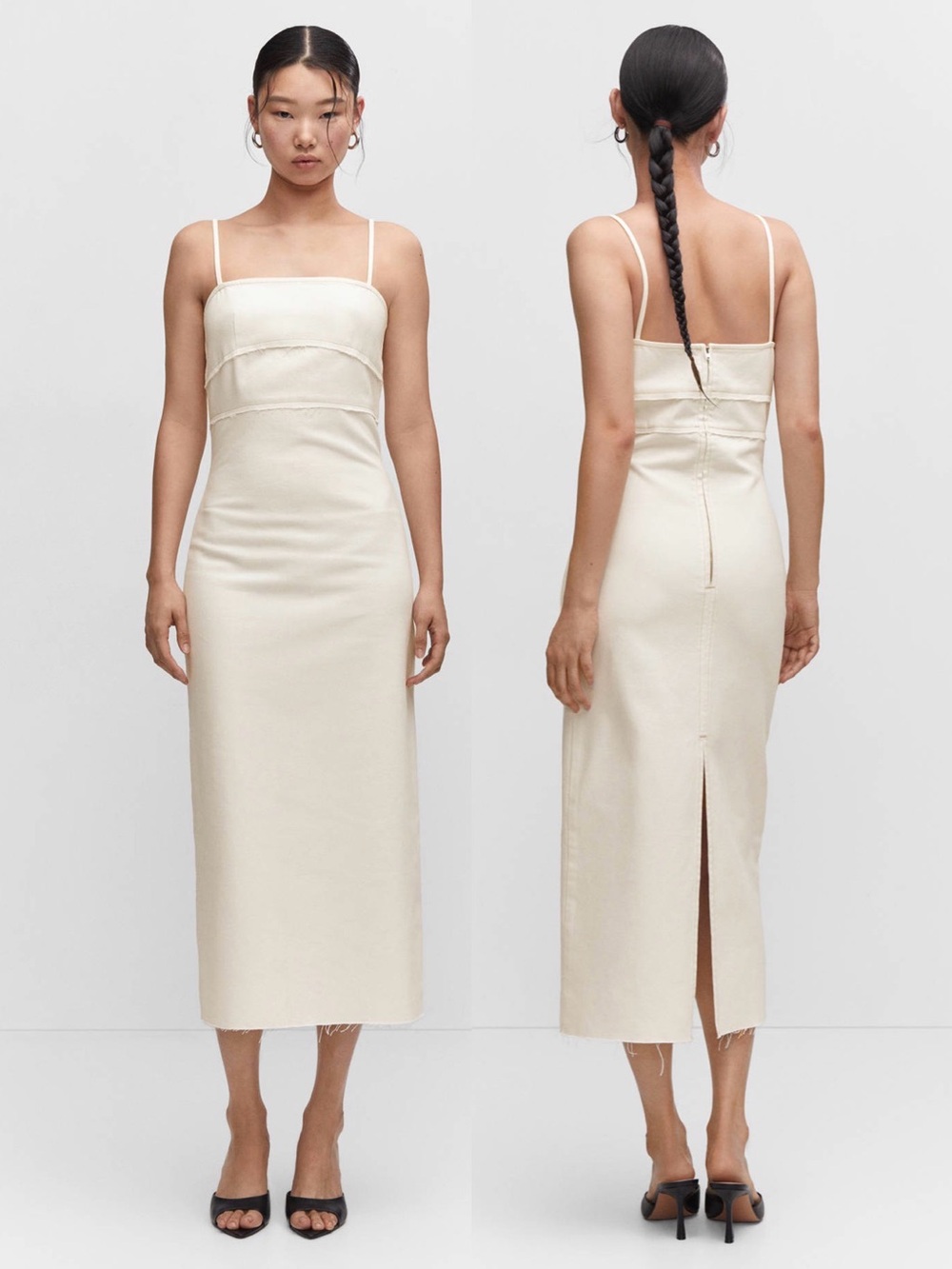 NWT Mango Slim Off-White Denim Midi Dress - Size S